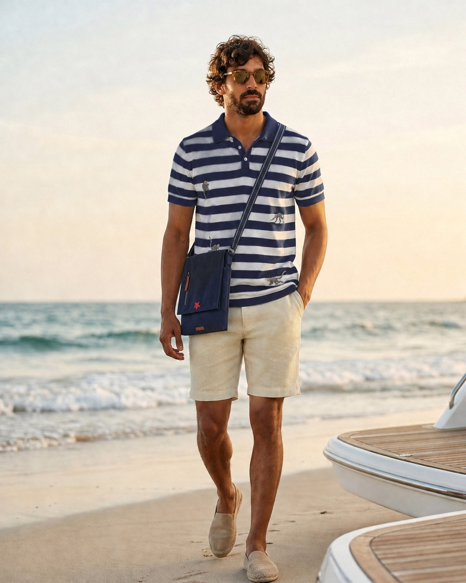 Macaque Polo - Striped Embroidered Cotton Knit Regular Fit - Image 9