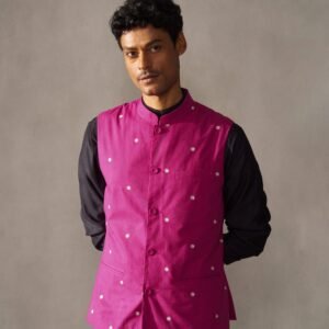Nehru Jacket - Magenta & Silver Embroidered