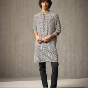 Revel Kurta - Black & Ivory Stripes
