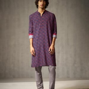 Bageecha Kurta - Red & Blue Print