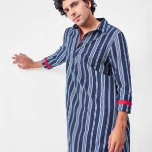 Comoros Kurta - Blue & Navy Stripes