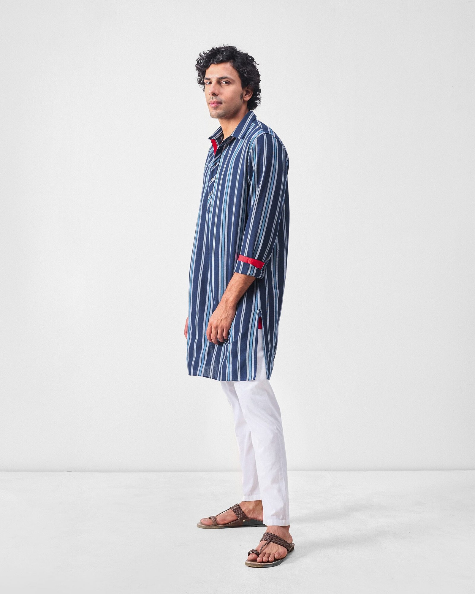 Comoros Kurta - Blue & Navy Stripes - Image 3