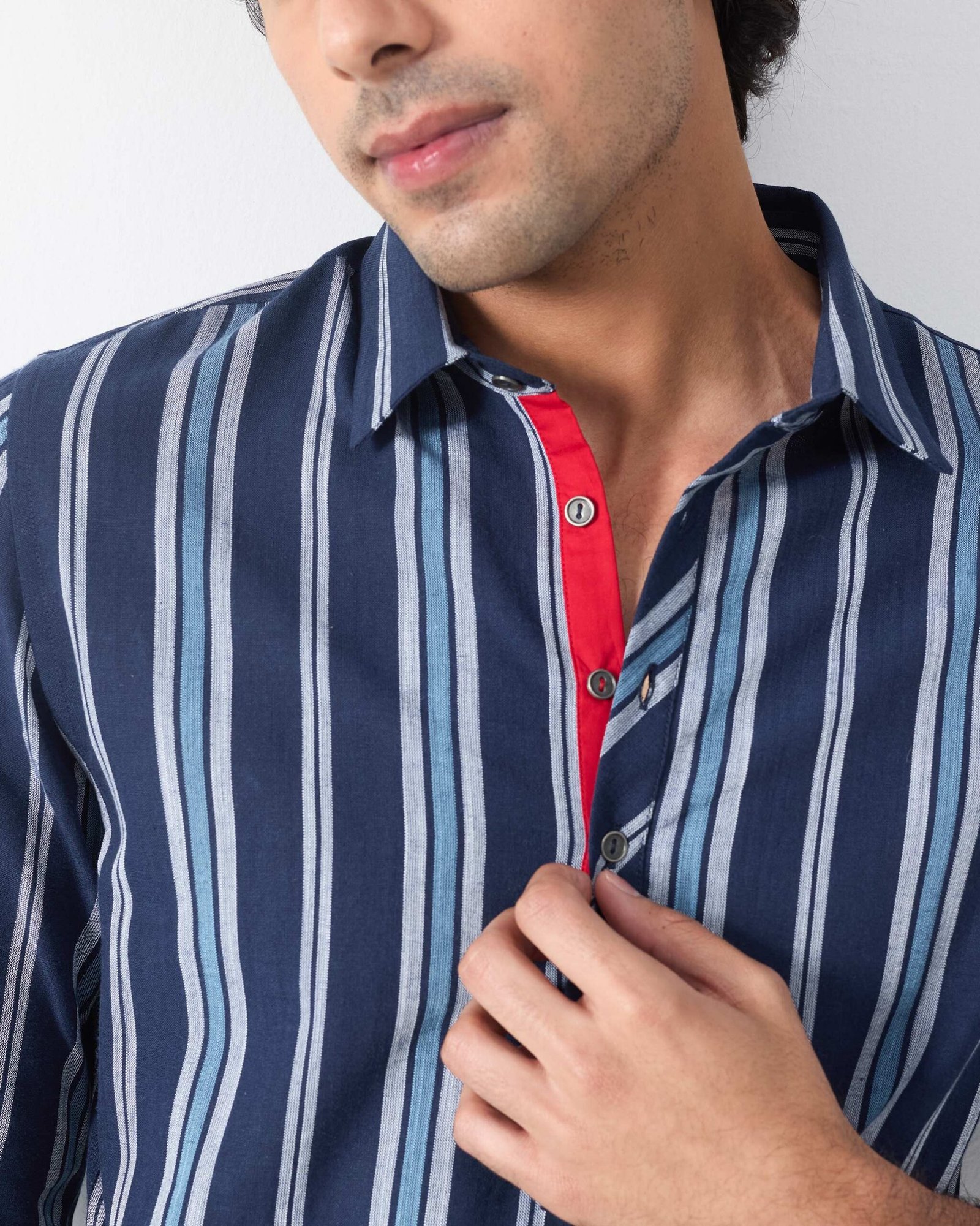 Comoros Kurta - Blue & Navy Stripes - Image 5