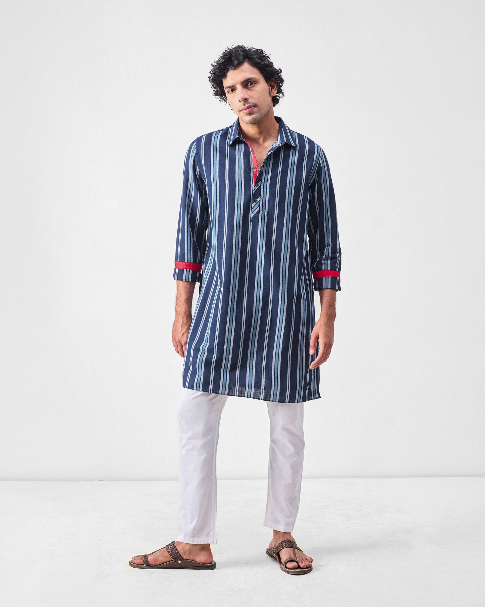 Comoros Kurta - Blue & Navy Stripes - Image 7