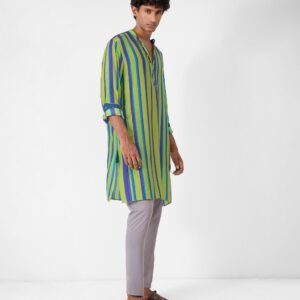 Jashn Kurta - Green & Blue Stripes