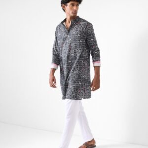 Galle Kurta - Black & Grey Print