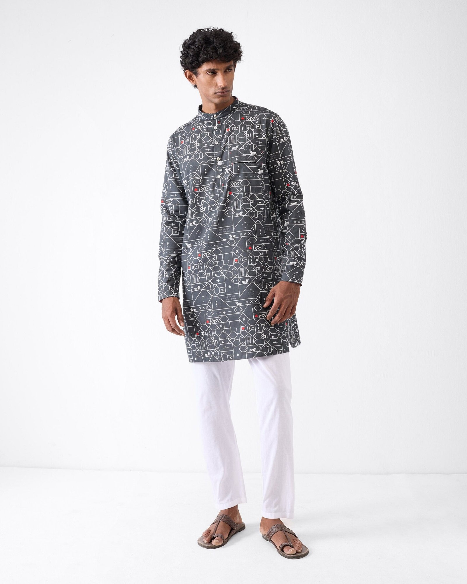 Galle Kurta - Black & Grey Print - Image 8