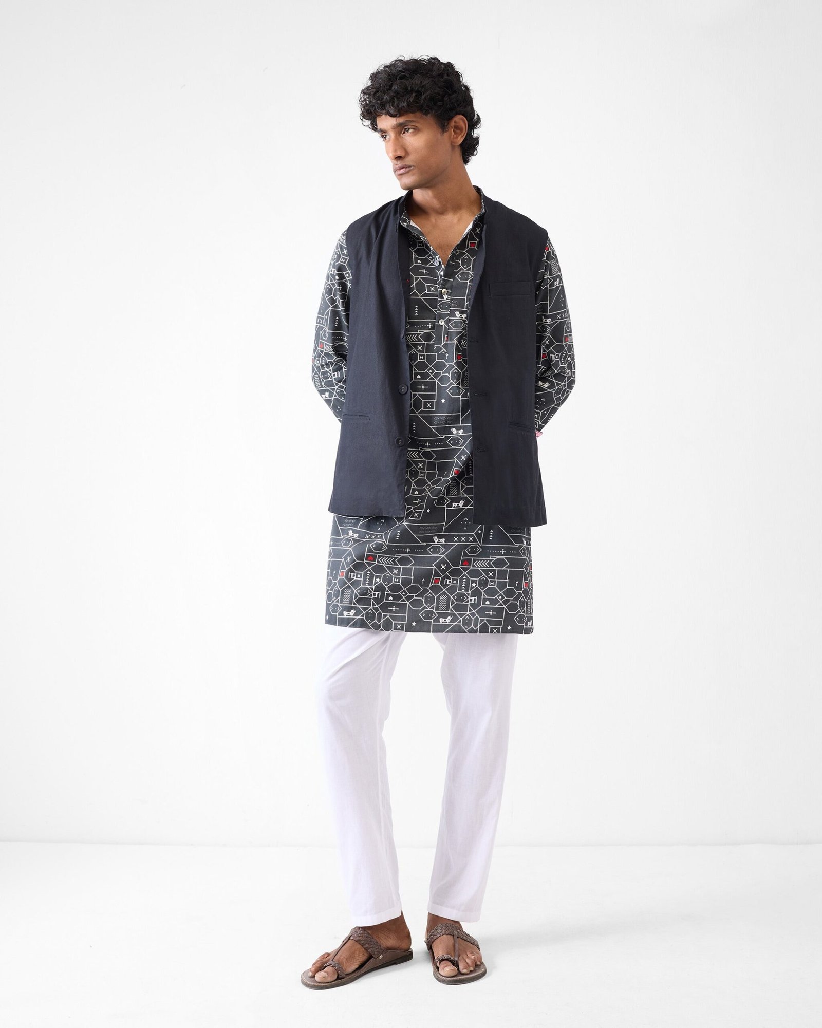 Galle Kurta - Black & Grey Print - Image 9