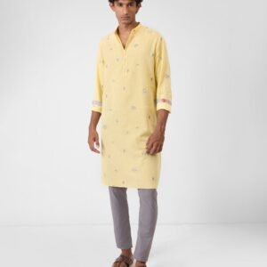 Astral Kurta - Light Yellow Embroidered