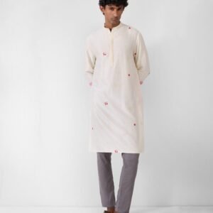 Neckband Kurta - Ivory Embroidered