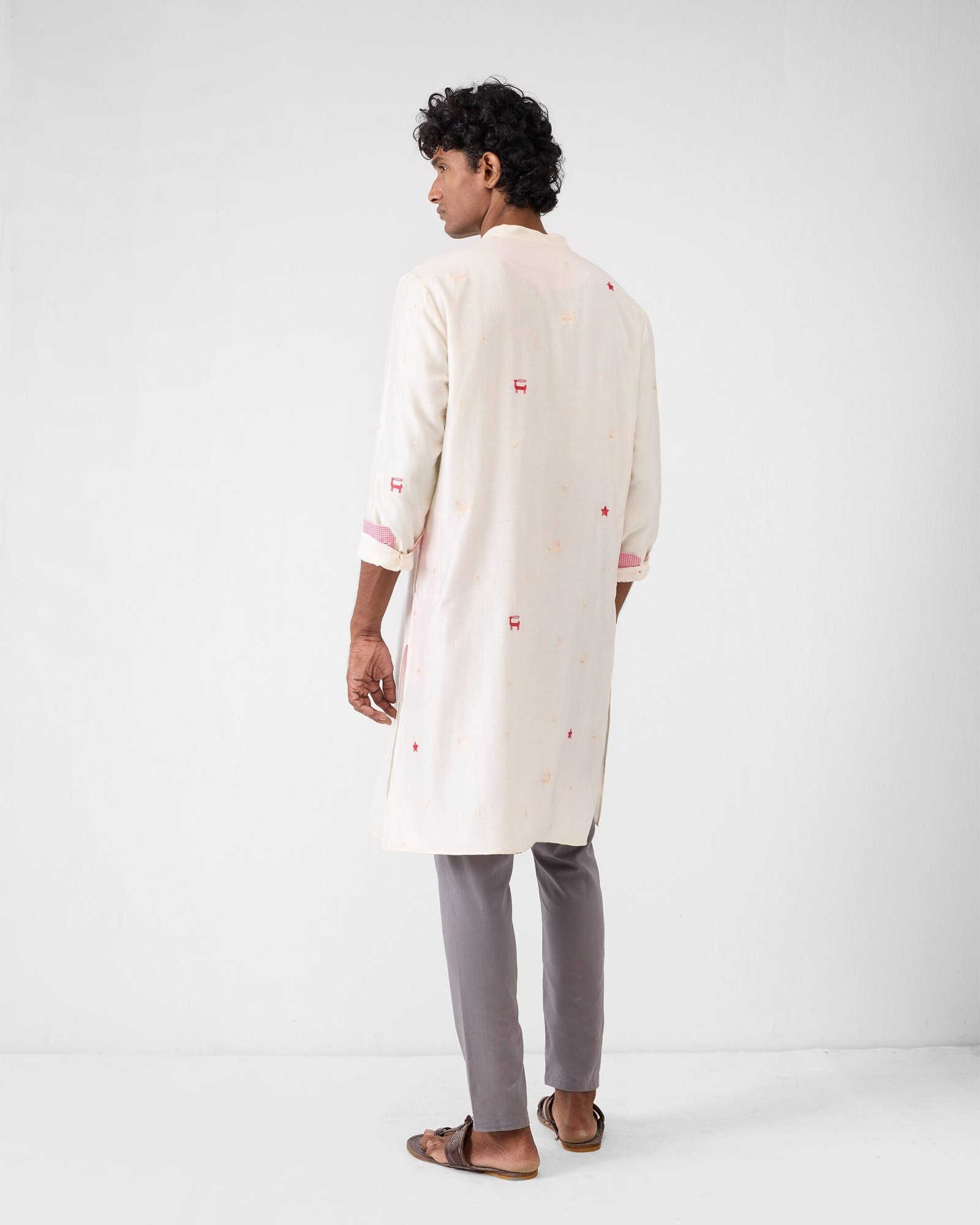 Neckband Kurta - Ivory Embroidered - Image 2