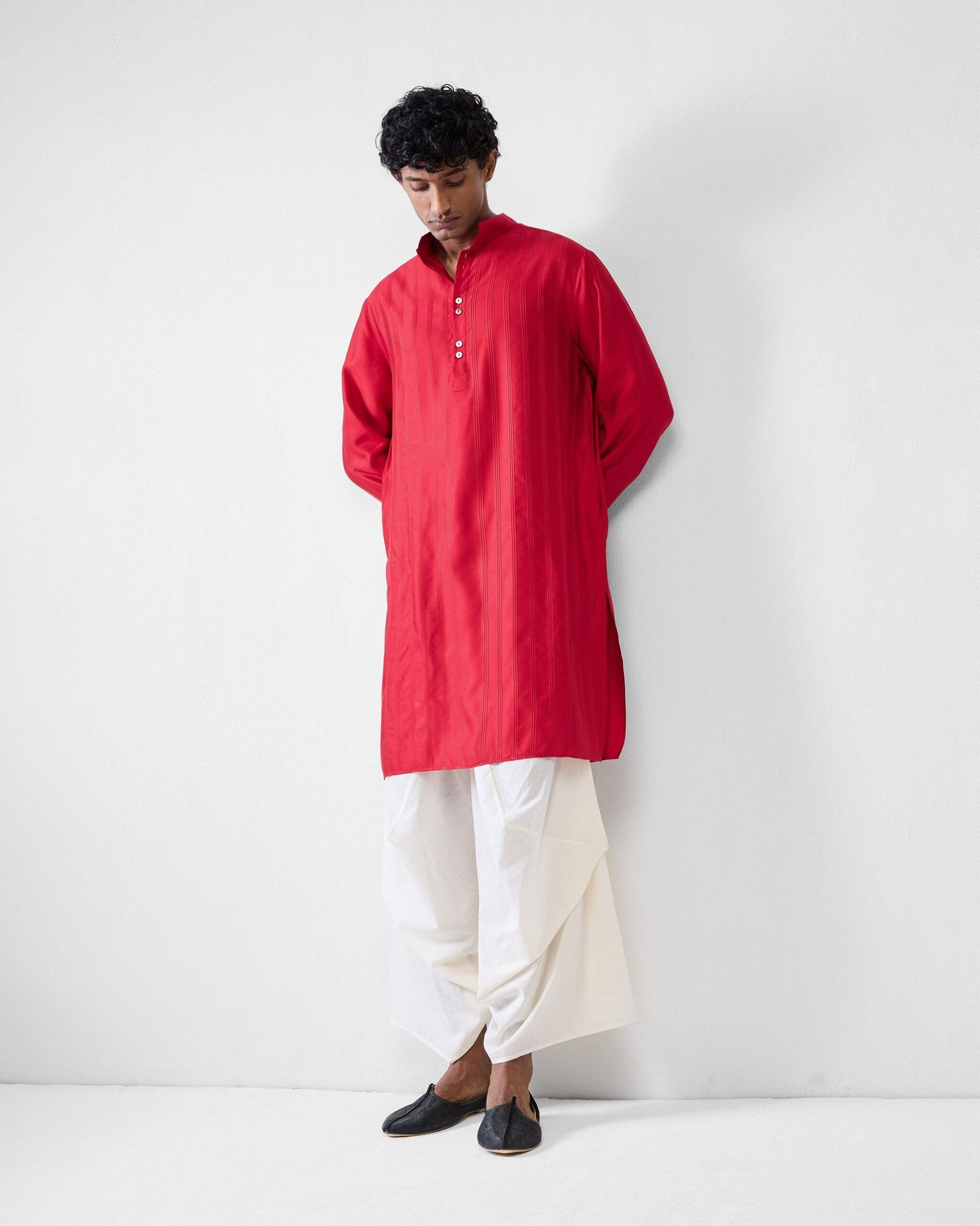 Long Pleated Kurta - Red - Image 3