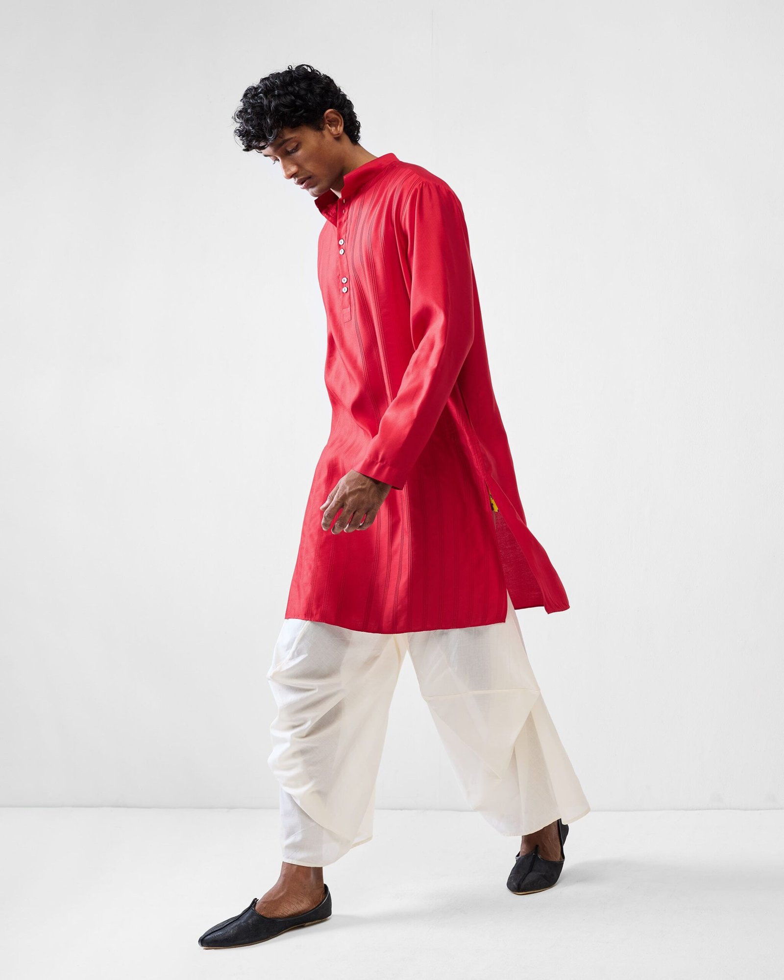 Long Pleated Kurta - Red - Image 9