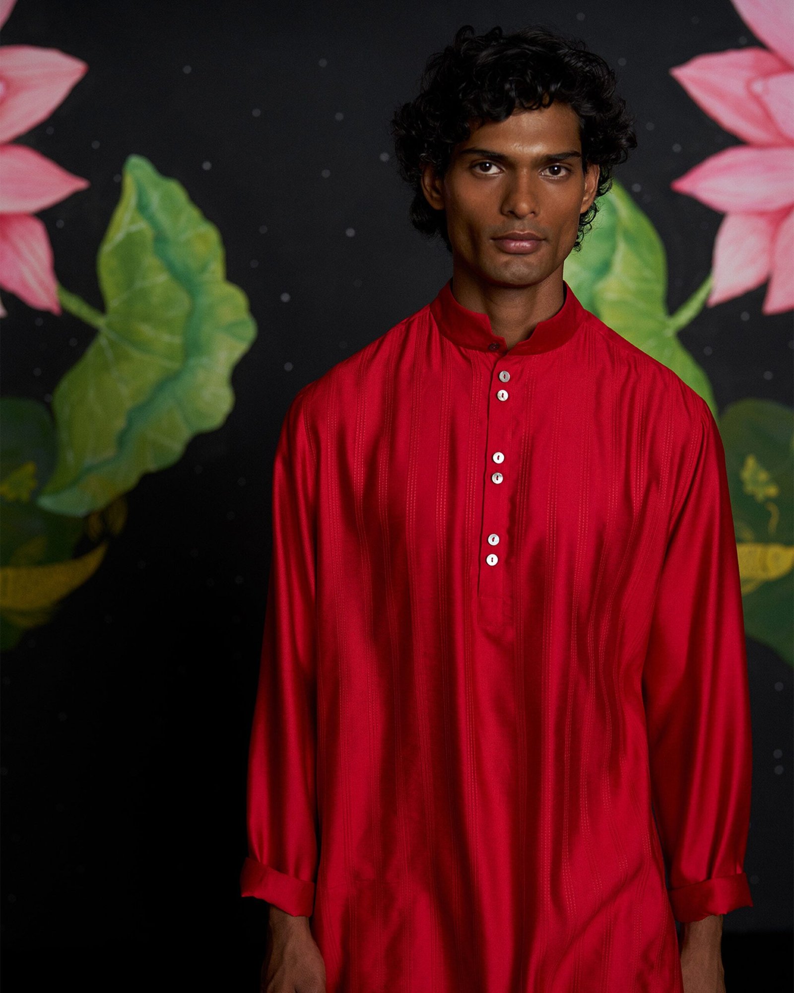 Long Pleated Kurta - Red - Image 2