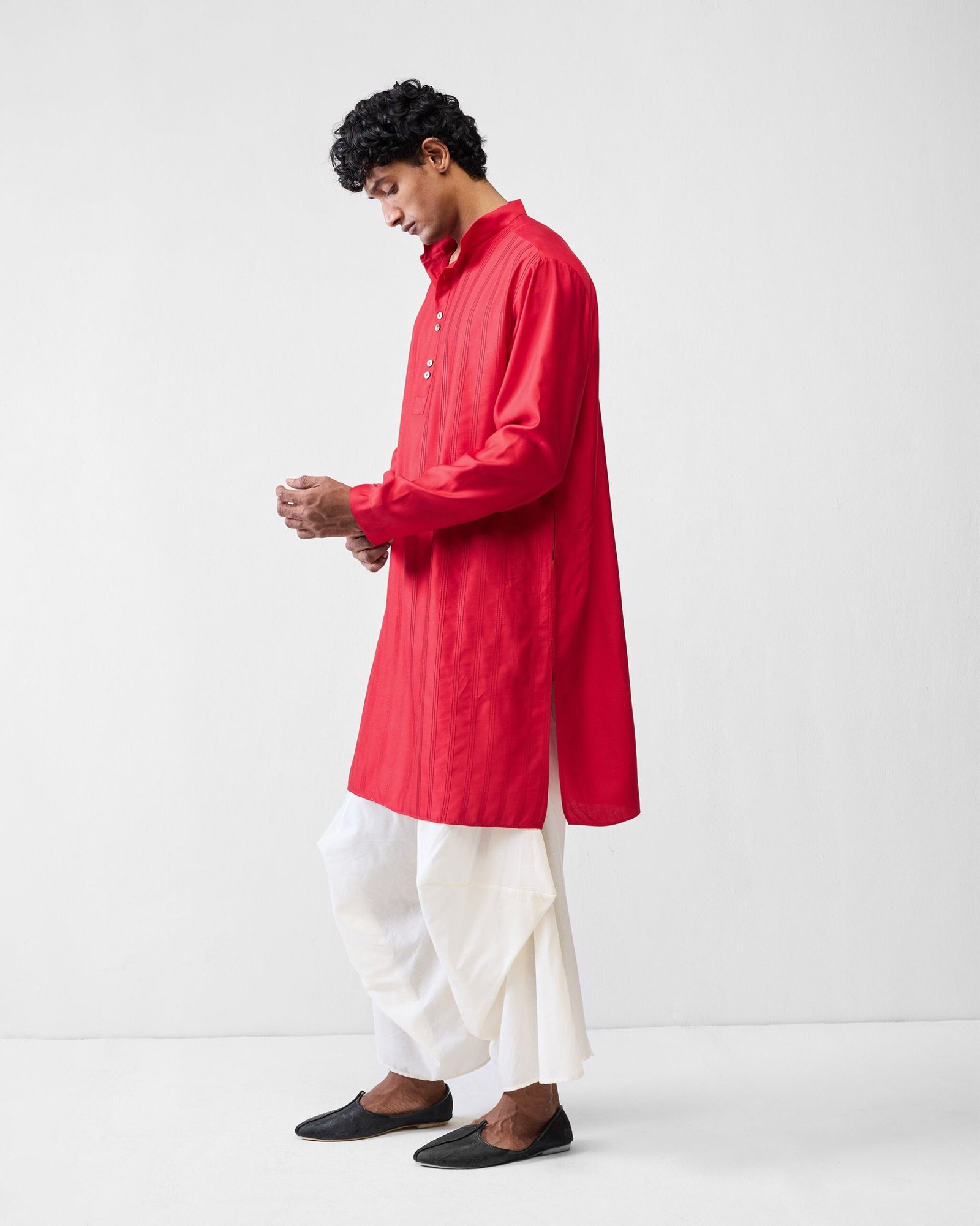 Long Pleated Kurta - Red - Image 4