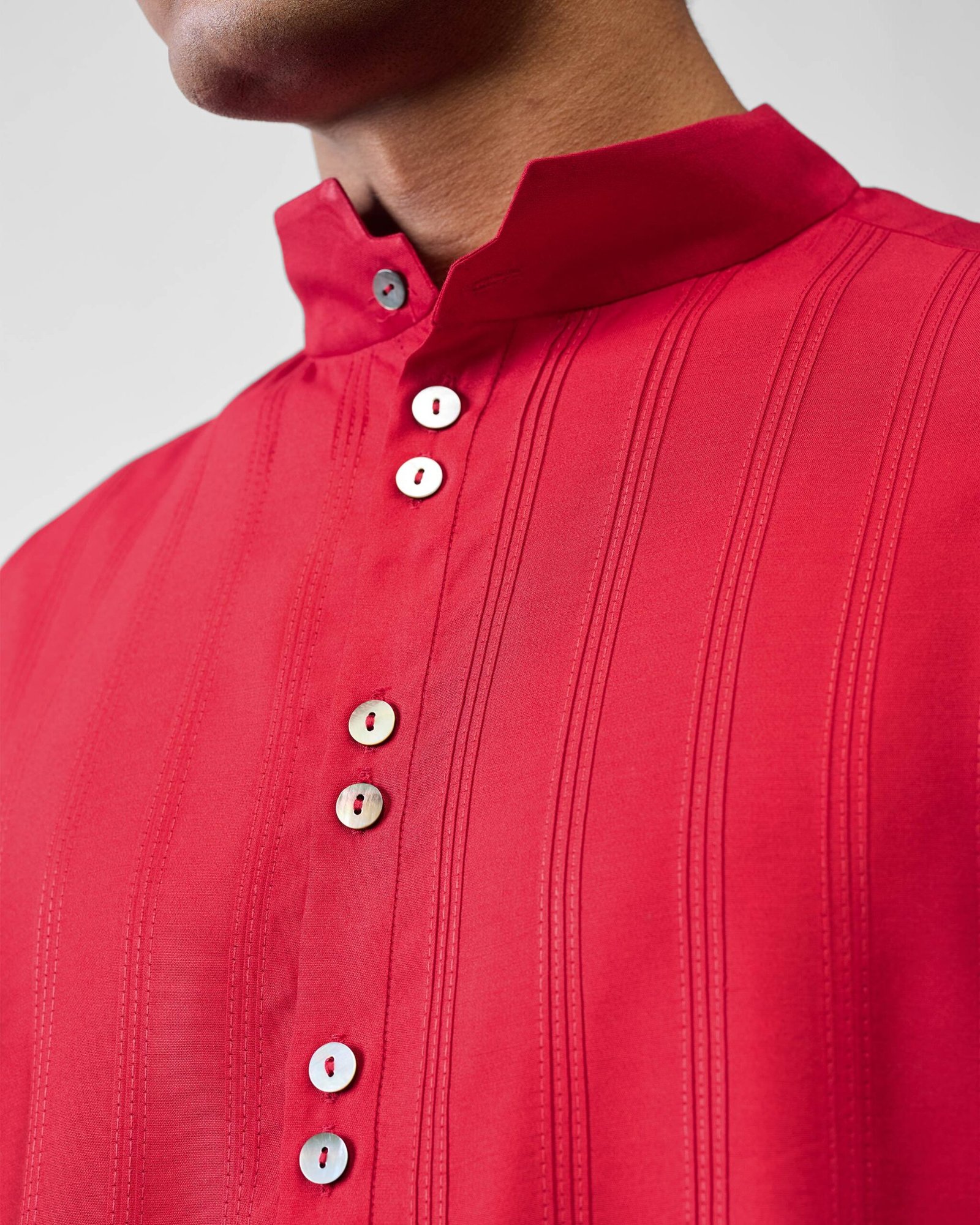 Long Pleated Kurta - Red - Image 5