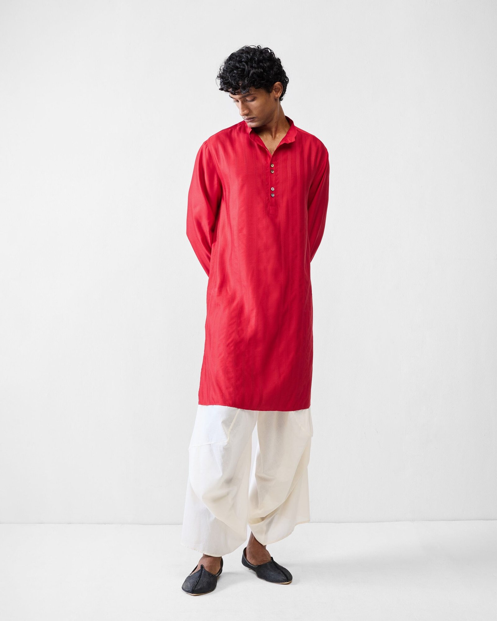 Long Pleated Kurta - Red - Image 7