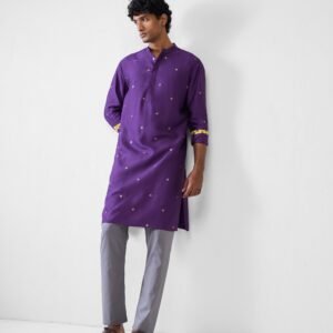 Neckband Kurta - Purple Printed
