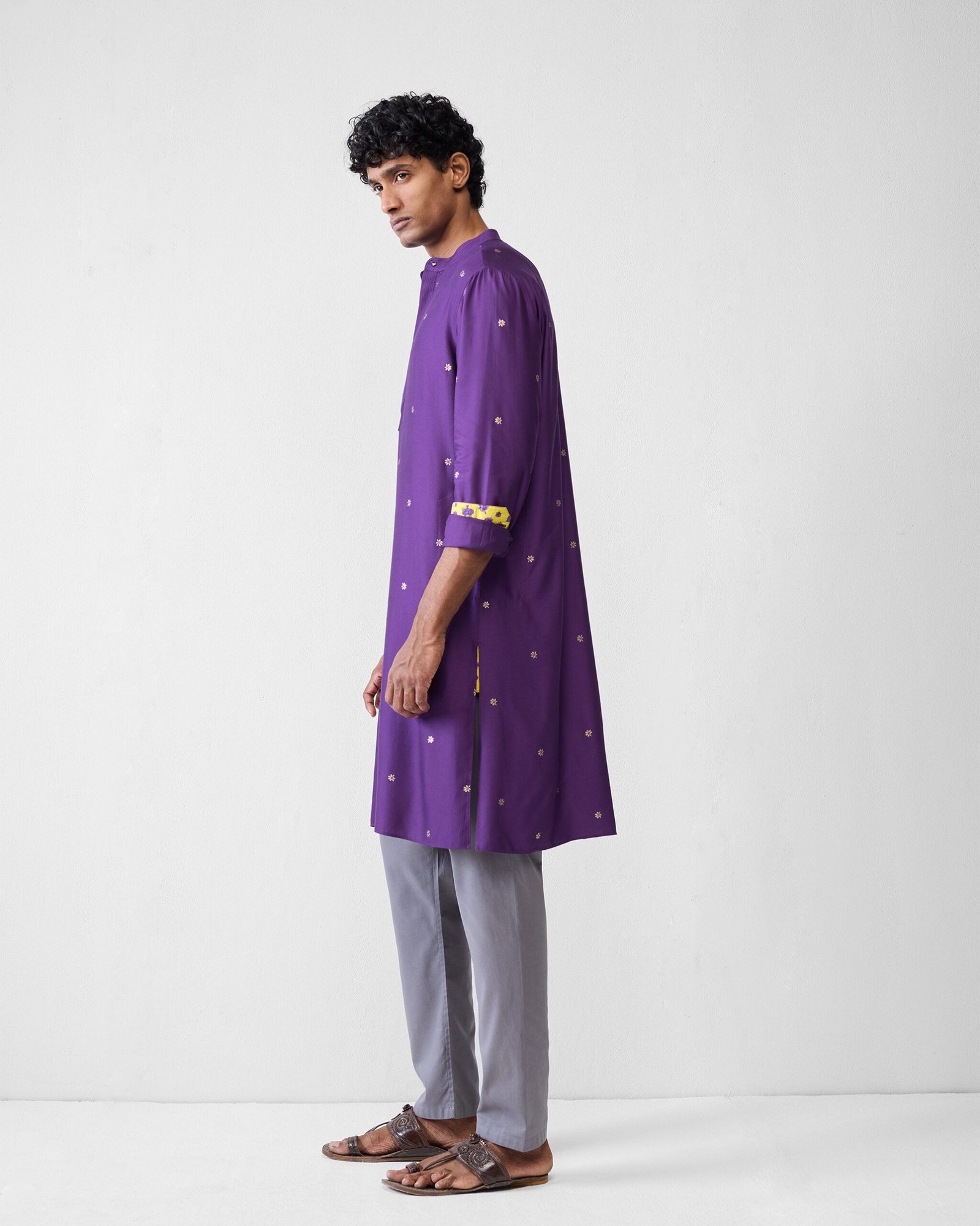 Neckband Kurta - Purple Printed - Image 3