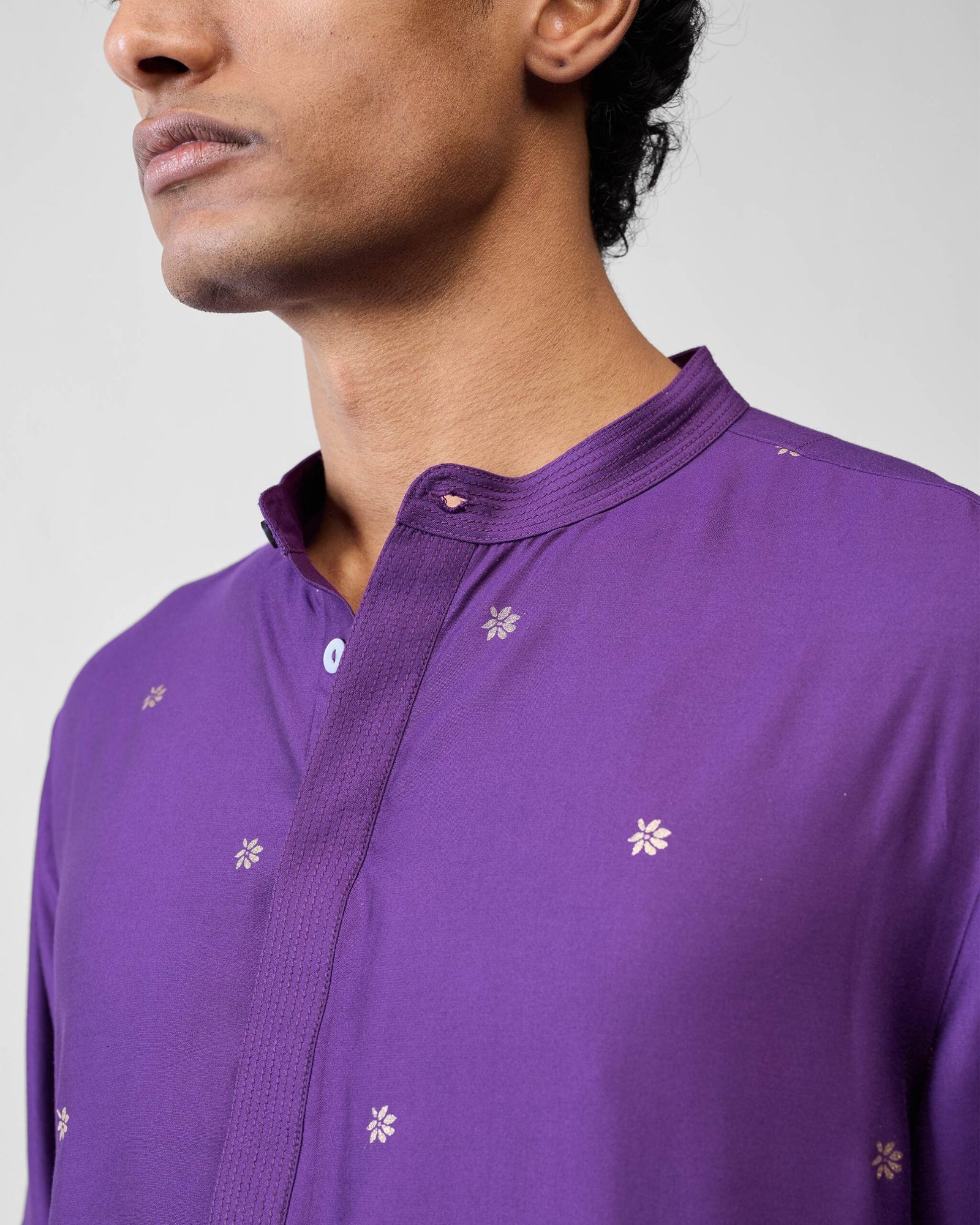 Neckband Kurta - Purple Printed - Image 4