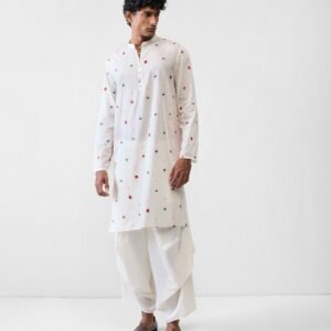 Zenith Kurta - Ivory & Red Embroidered