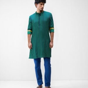 Gala Kurta – Green & Navy Printed