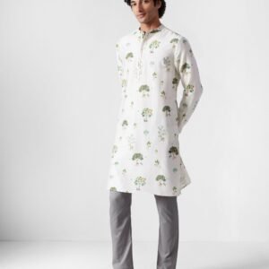 Astral Kurta - Ivory & Green Printed