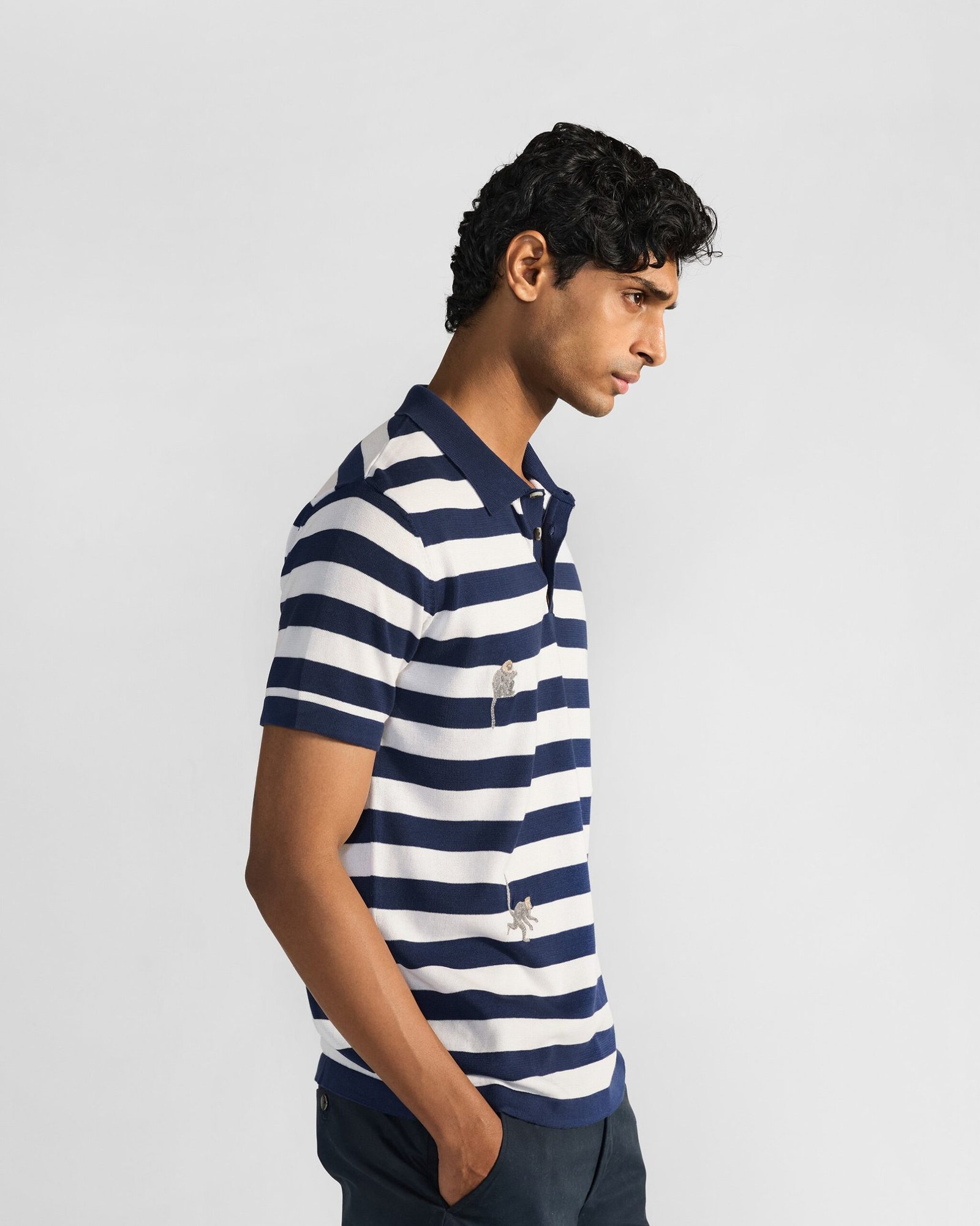 Macaque Polo - Striped Embroidered Cotton Knit Regular Fit - Image 3