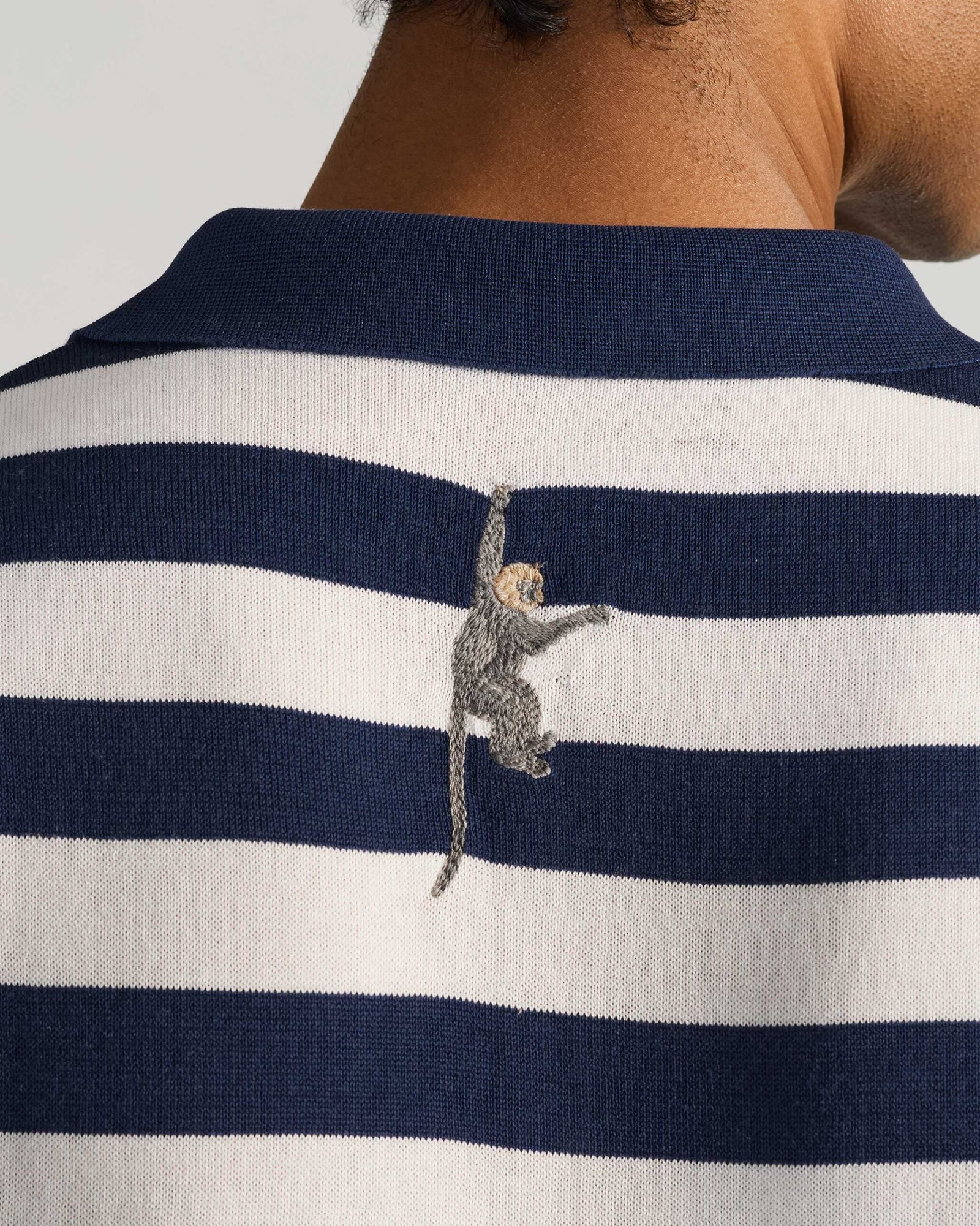 Macaque Polo - Striped Embroidered Cotton Knit Regular Fit - Image 5