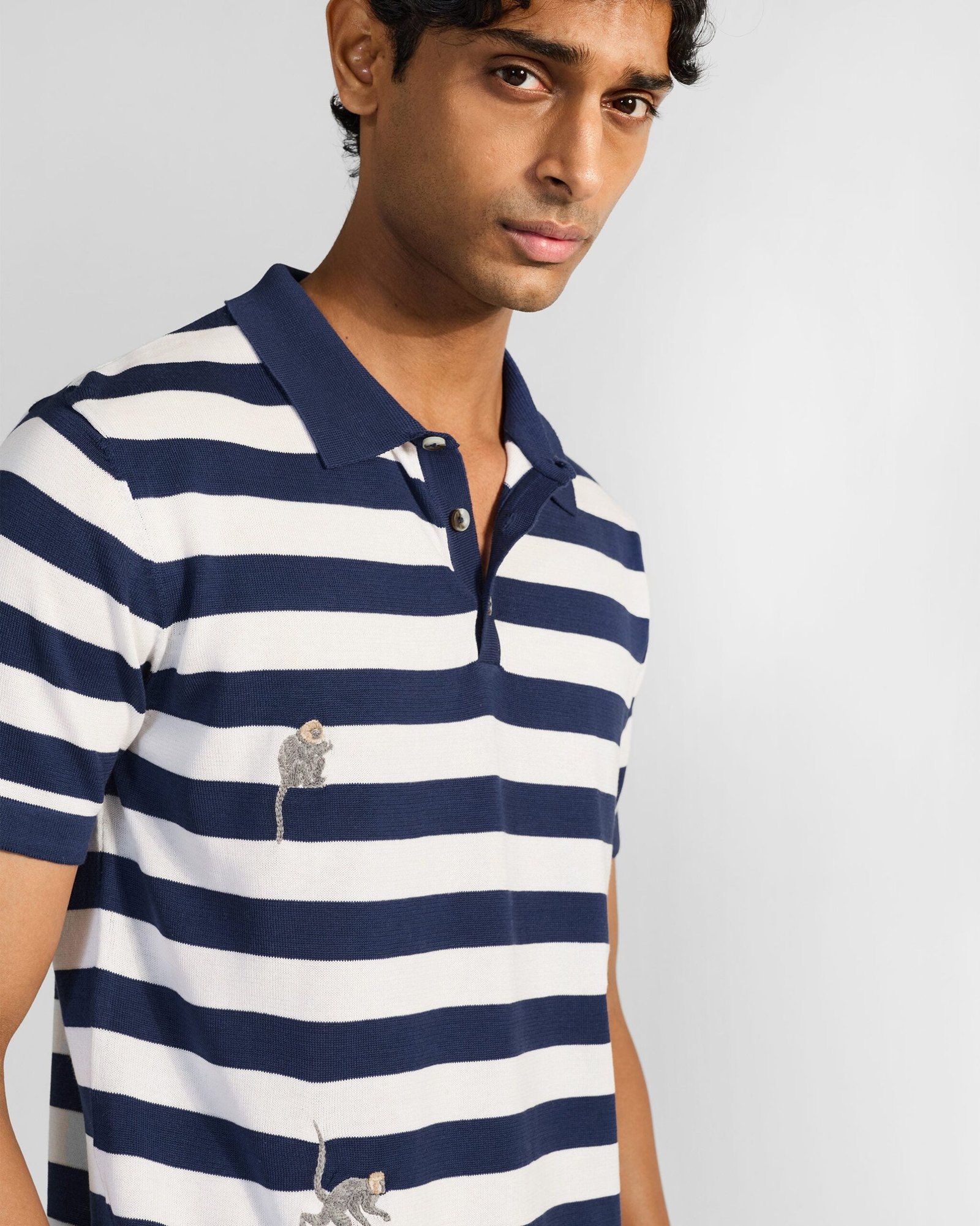 Macaque Polo - Striped Embroidered Cotton Knit Regular Fit - Image 6