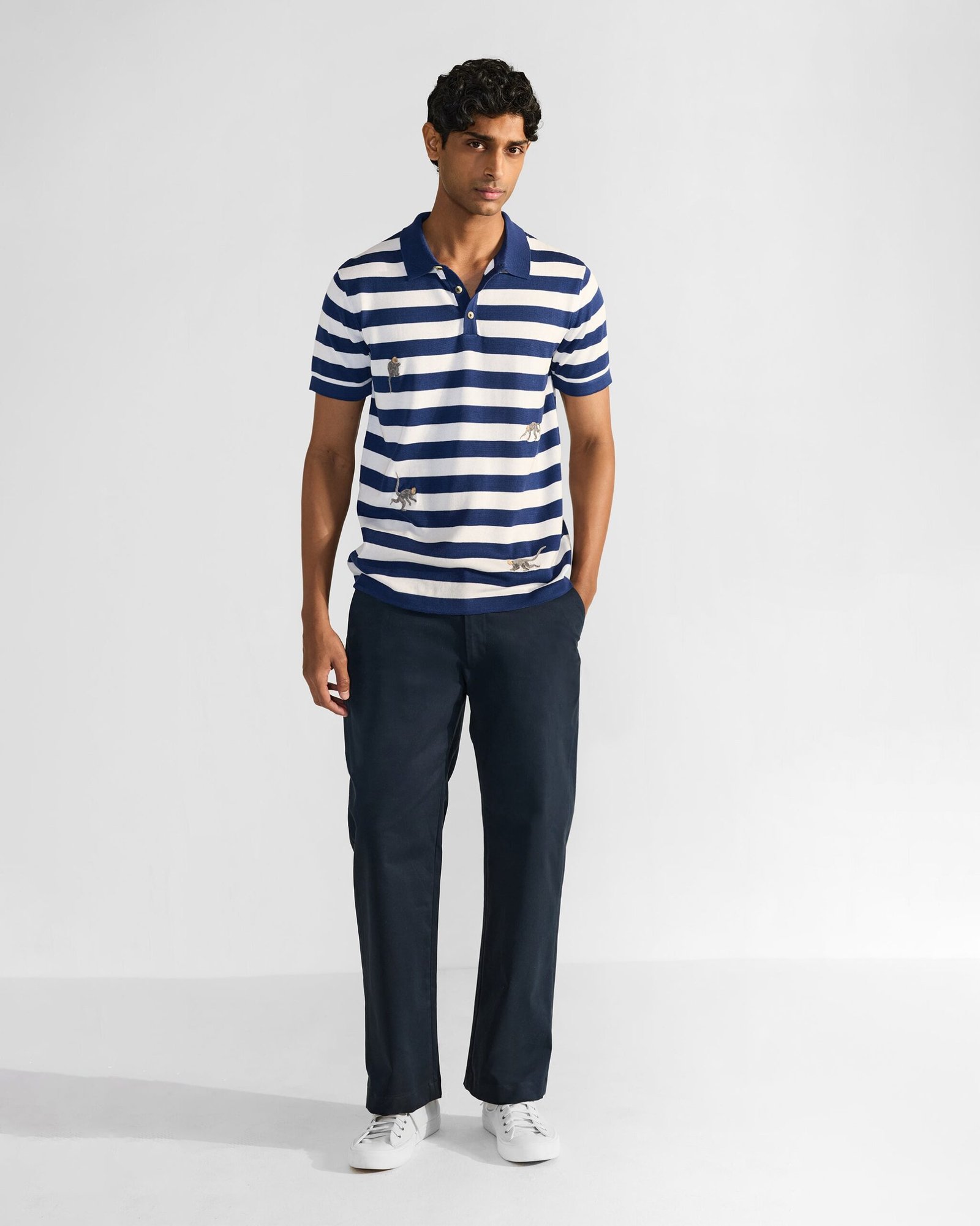 Macaque Polo - Striped Embroidered Cotton Knit Regular Fit - Image 7