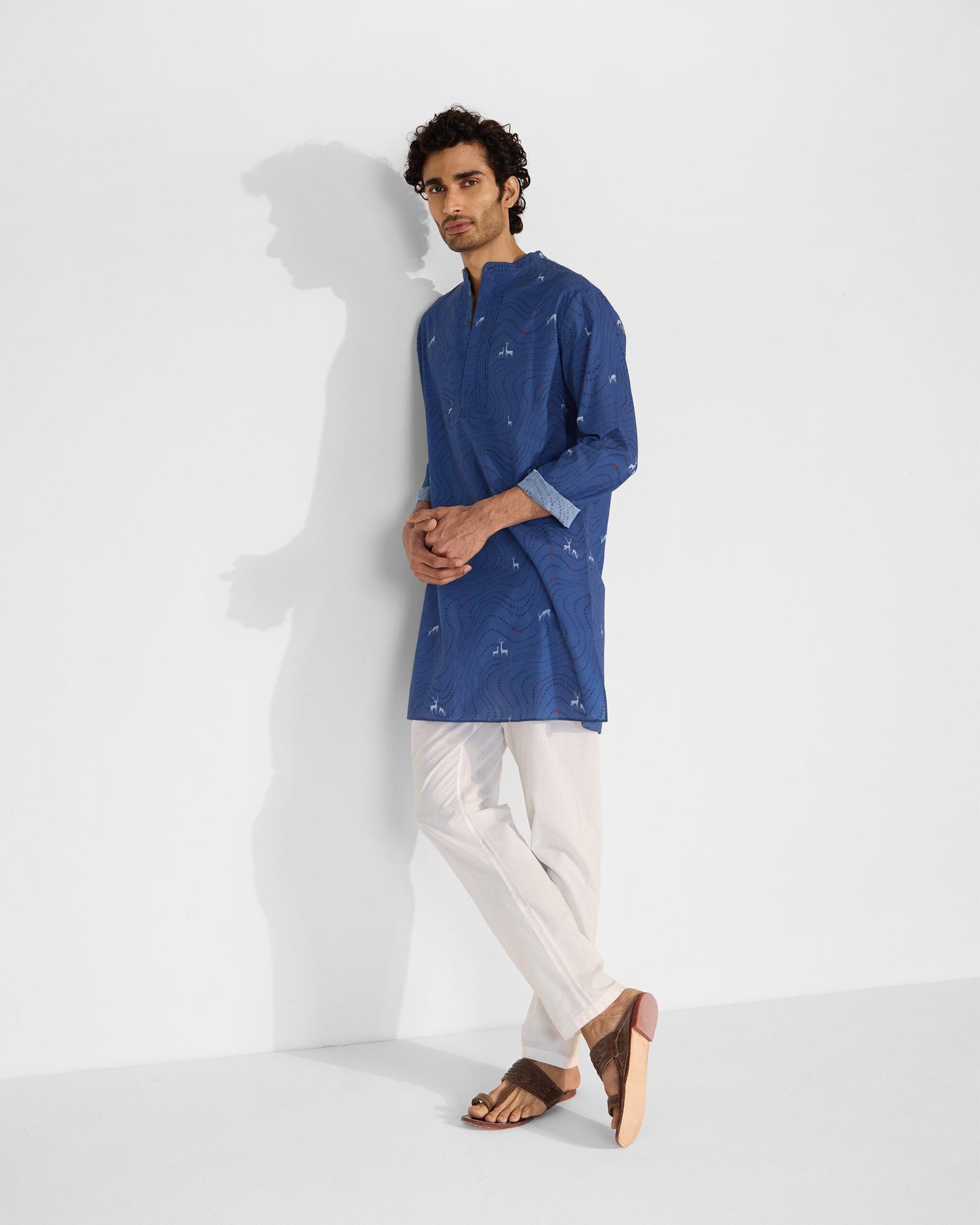 Front Pleat Kurta - Blue & White Printed - Image 2