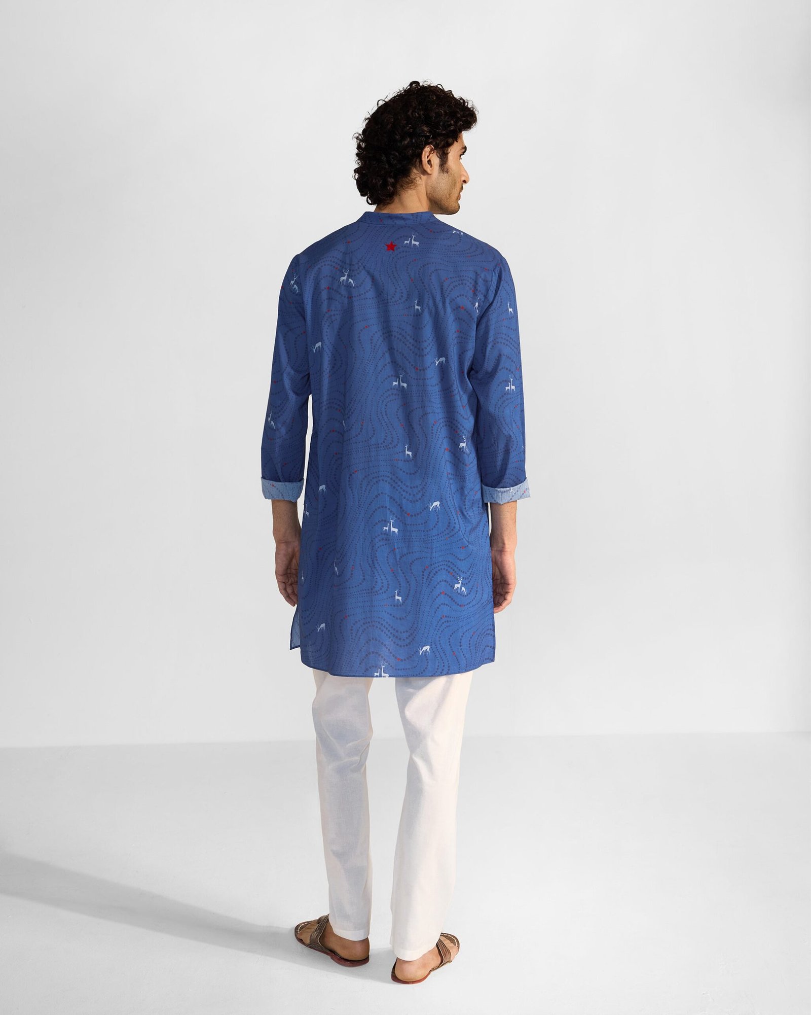Front Pleat Kurta - Blue & White Printed - Image 3