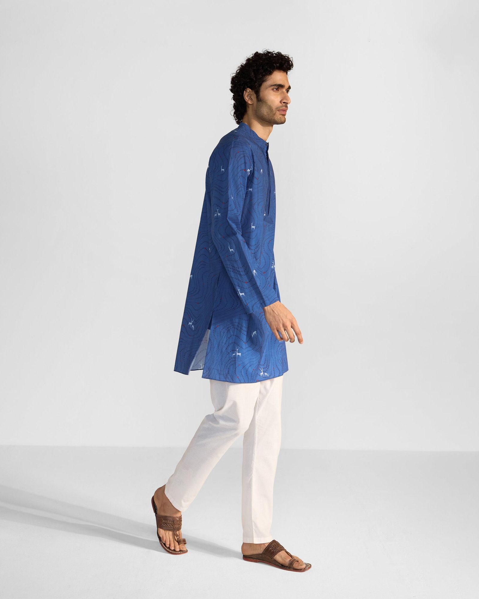 Front Pleat Kurta - Blue & White Printed - Image 4