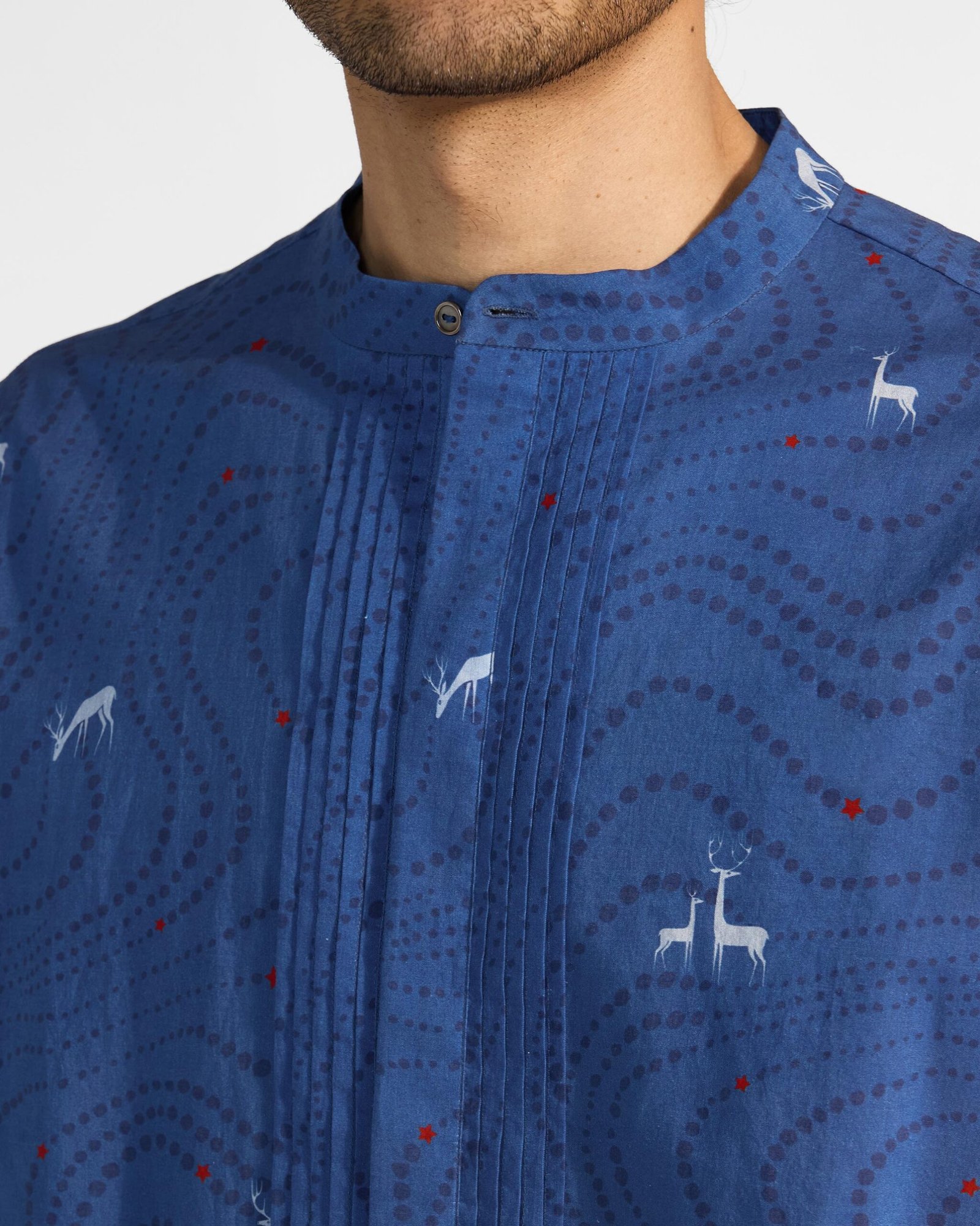 Front Pleat Kurta - Blue & White Printed - Image 6