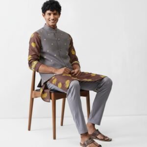 Astral Kurta - Brown & Chartreuse Printed